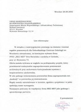 List referencyjny - Urząd Marszałkowski Województwa Dolnośląskiego